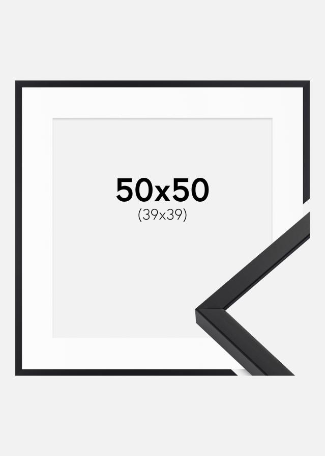 Ramme E-Line Sort 50x50 cm - Passepartout Hvid 40x40 cm