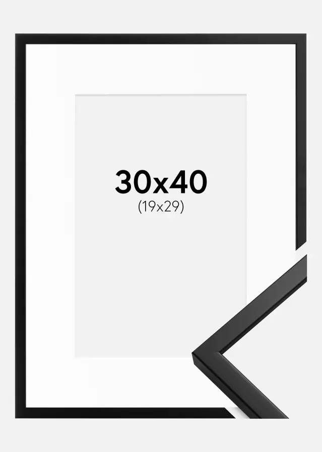 Ramme Oslo Sort 30x40 cm - Passepartout Hvid 20x30 cm