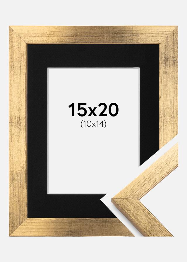 Ramme Stilren Guld 15x20 cm - Passepartout Sort 11x15 cm