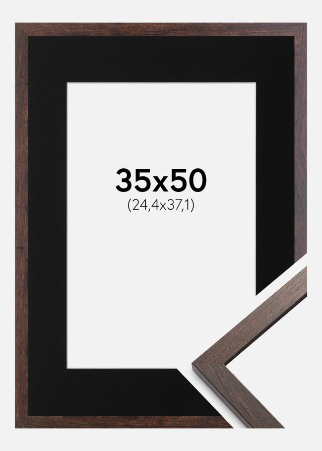 Ramme Trendy Valnød 35x50 cm - Passepartout Sort 10x15 inches