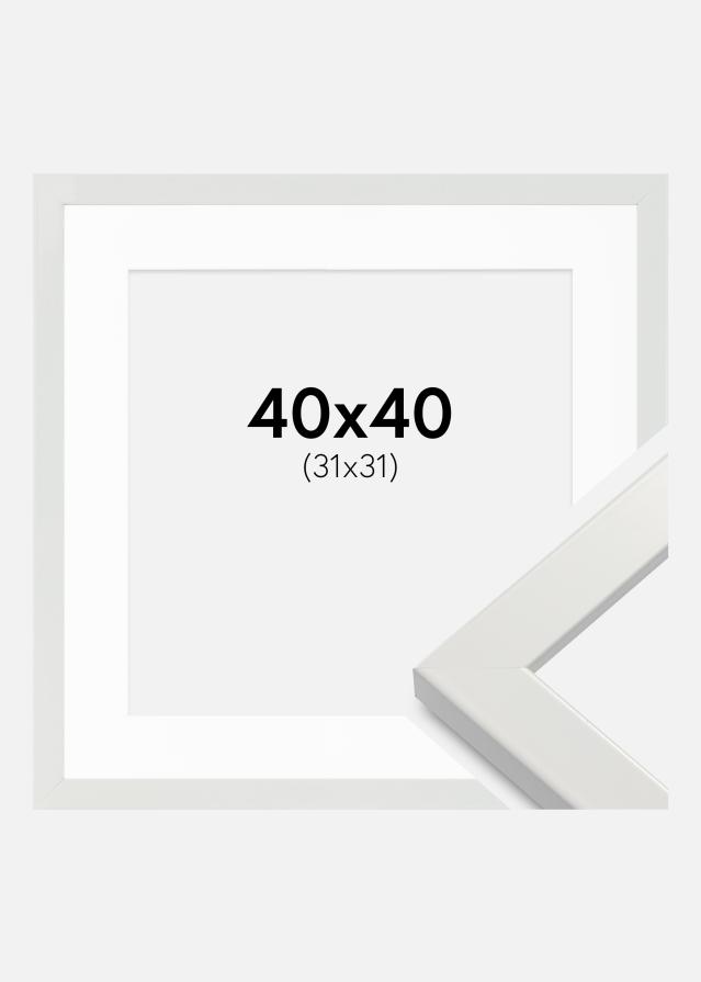 Ramme White Wood Glossy 40x40 cm - Passepartout Hvid 32x32 cm