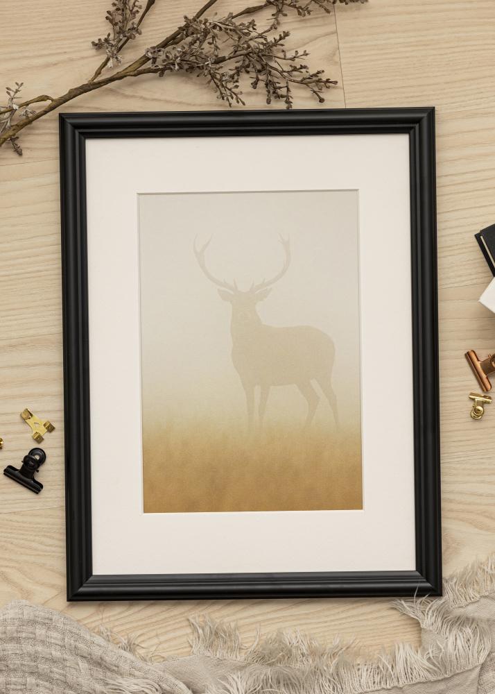 Ramme Siljan Sort 35x50 cm - Passepartout Hvid 25x35 cm