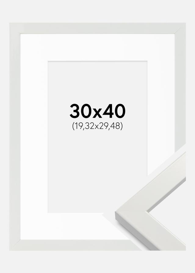 Ramme White Wood Glossy 30x40 cm - Passepartout Hvid 8x12 inches