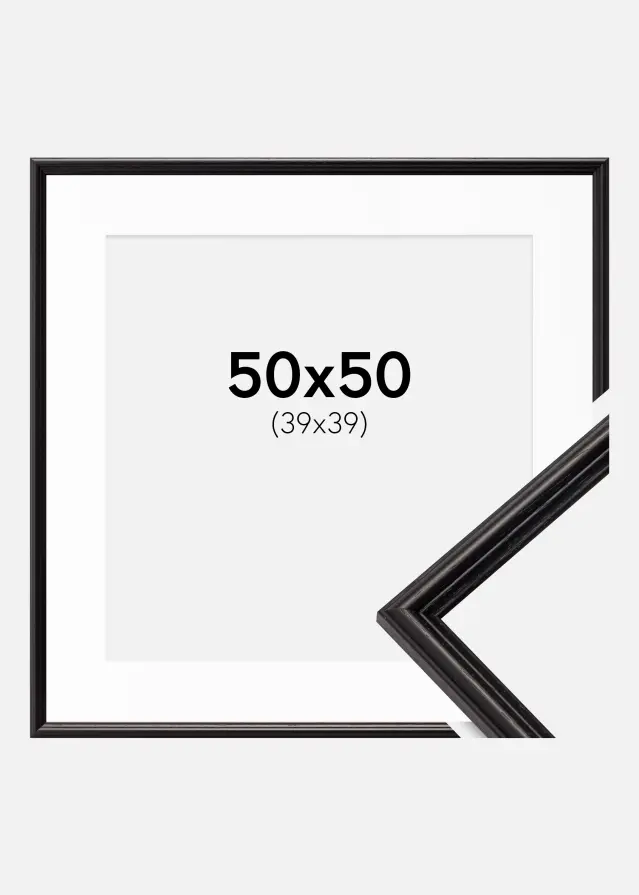 Ramme Horndal Sort 50x50 cm - Passepartout Hvid 40x40 cm