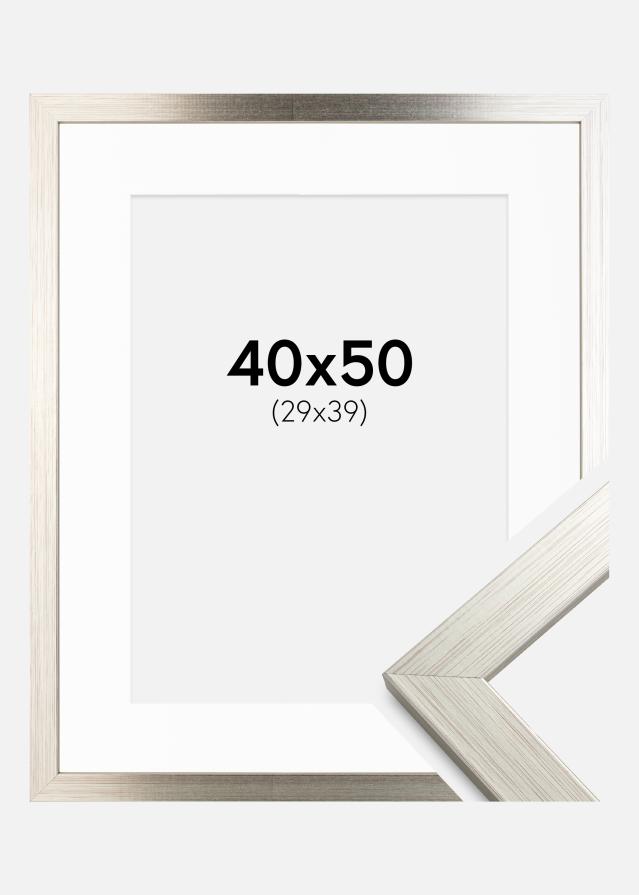 Ramme Silver Wood 40x50 cm - Passepartout Hvid 30x40 cm