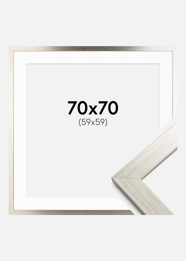 Ramme Silver Wood 70x70 cm - Passepartout Hvid 60x60 cm