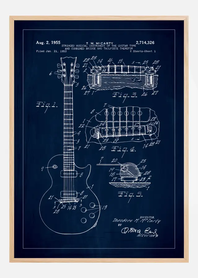 Patenttegning - El-guitar I - Blå Plakat