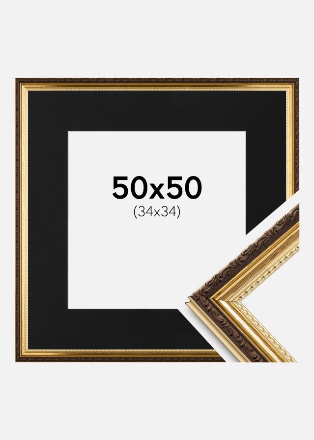 Ramme Abisko Guld 50x50 cm - Passepartout Sort 35x35 cm