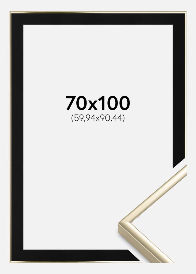 Ramme Aluminium Blank Guld 70x100 cm - Passepartout Sort 24x36 inches
