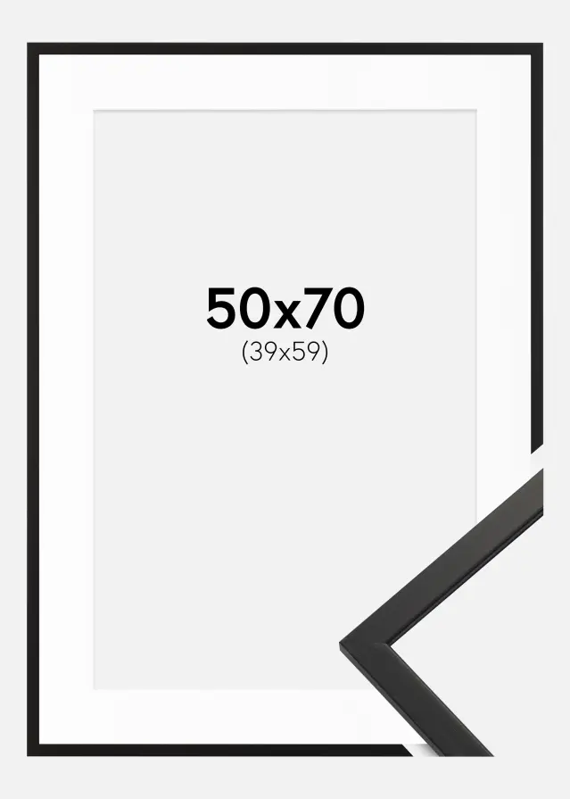 Ramme Edsbyn Sort 50x70 cm - Passepartout Hvid 40x60 cm