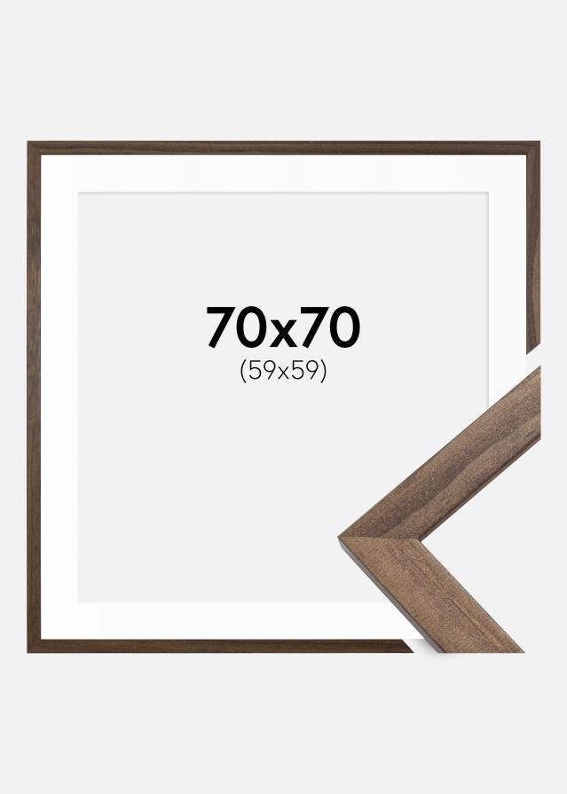 Ramme Stilren Valnød 70x70 cm - Passepartout Hvid 60x60 cm
