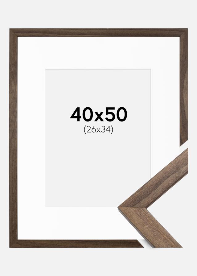Ramme Stilren Valnød 40x50 cm - Passepartout Hvid 27x35 cm