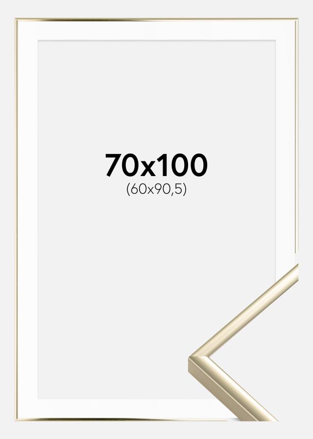 Ramme Aluminium Blank Guld 70x100 cm - Passepartout Hvid 61x91,5 cm