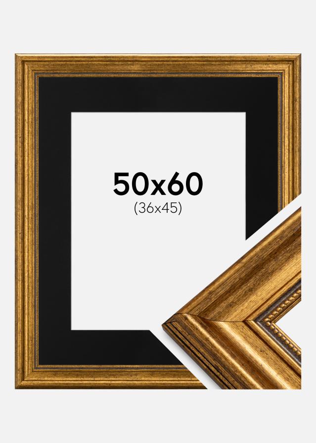 Ramme Rokoko Guld 50x60 cm - Passepartout Sort 37x46 cm