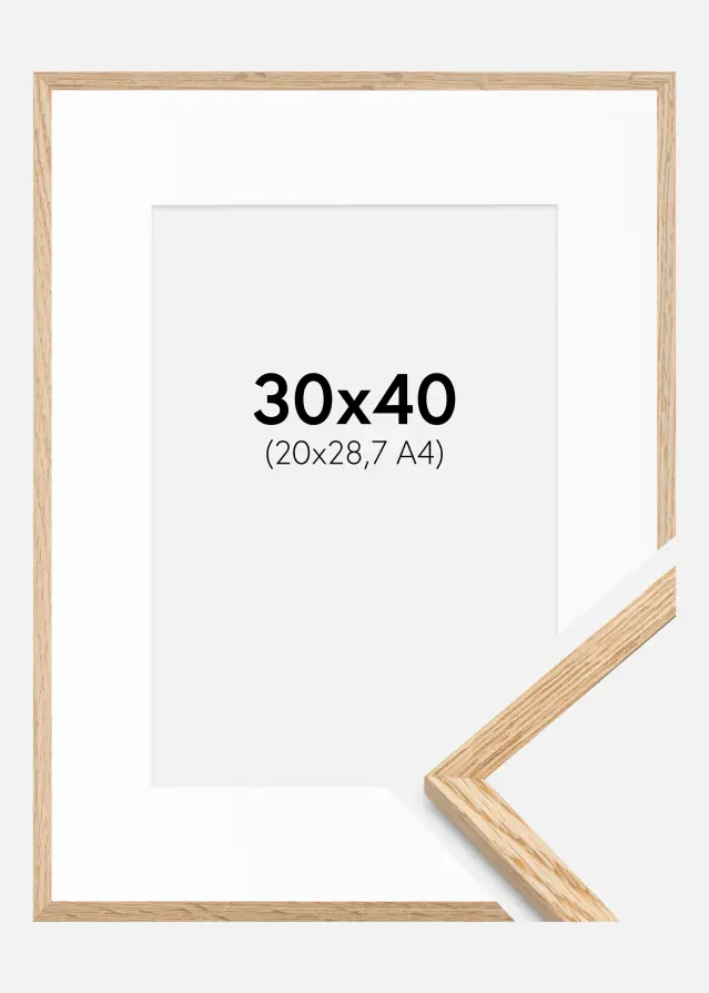 Ramme Tynd Eg 30x40 cm - Passepartout Hvid 21x29,7 cm (A4)