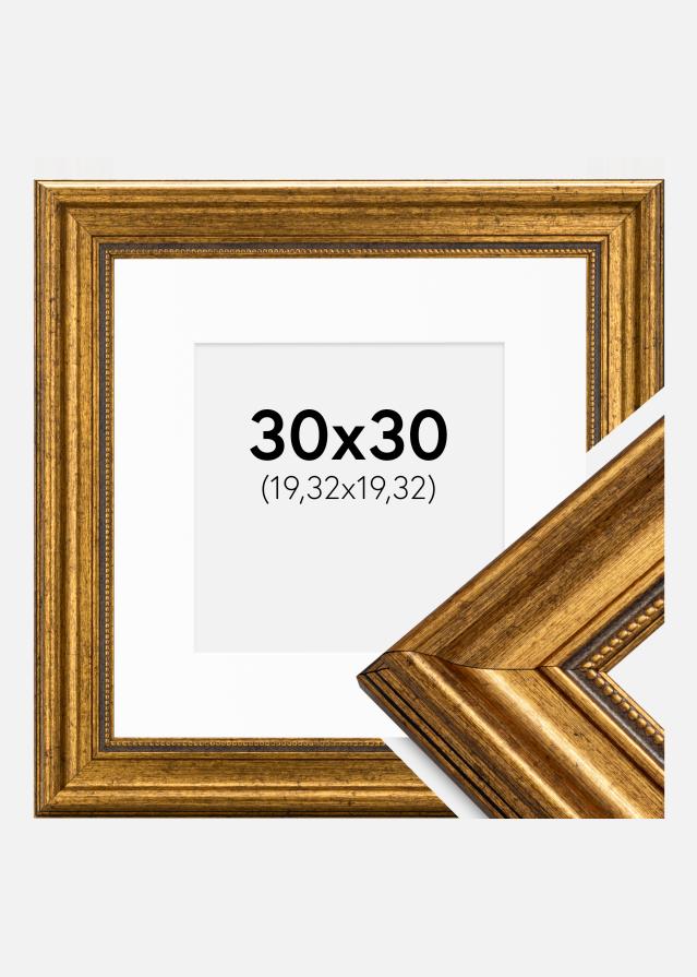 Ramme Rokoko Guld 30x30 cm - Passepartout Hvid 8x8 inches