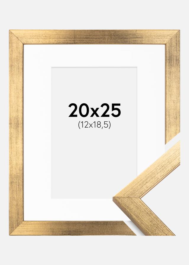 Ramme Stilren Guld 20x25 cm - Passepartout Hvid 13x19,5 cm