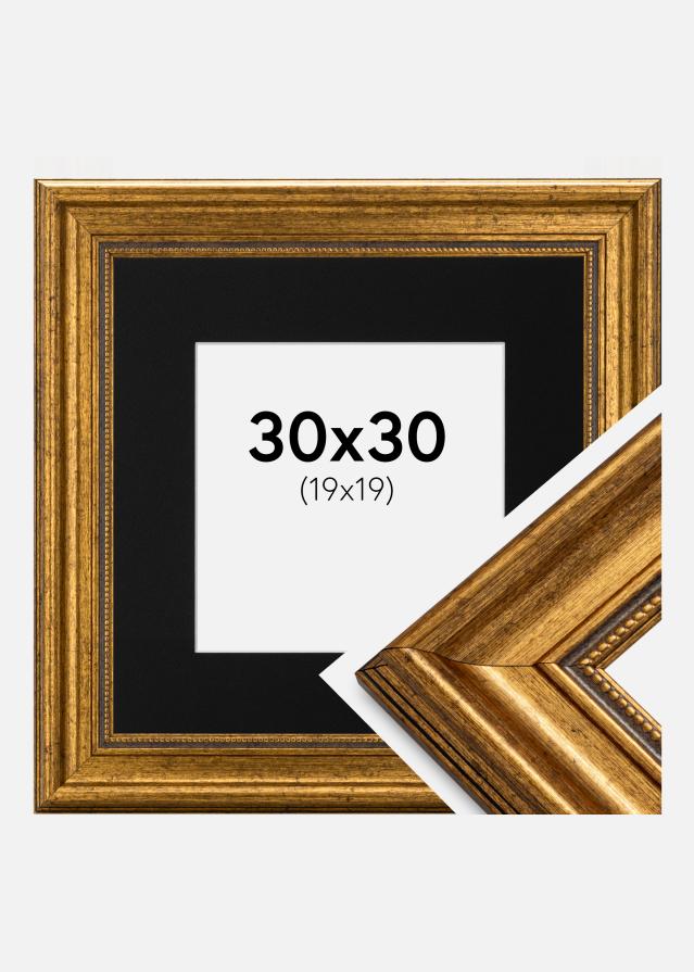 Ramme Rokoko Guld 30x30 cm - Passepartout Sort 20x20 cm