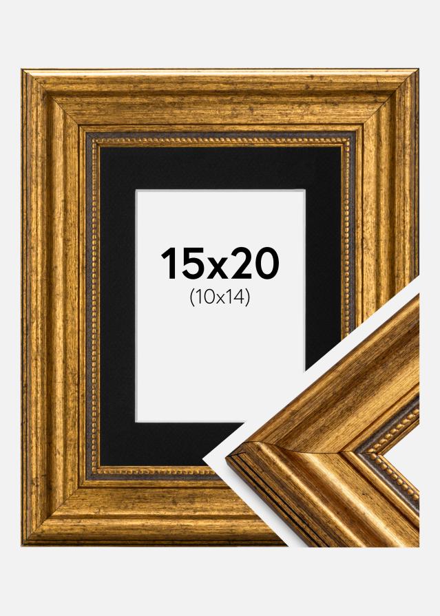 Ramme Rokoko Guld 15x20 cm - Passepartout Sort 11x15 cm