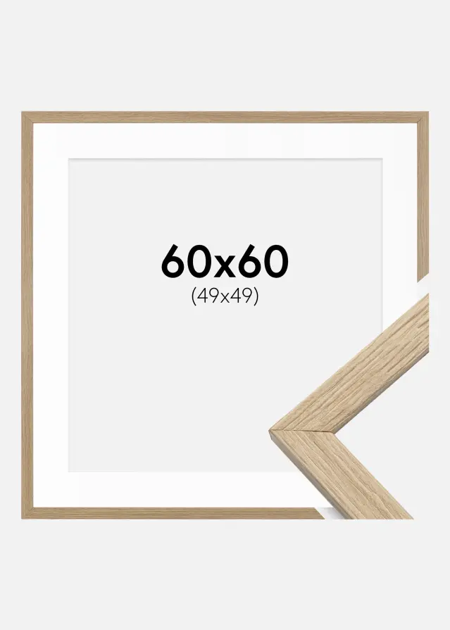 Ramme Stilren Eg 60x60 cm - Passepartout Hvid 50x50 cm