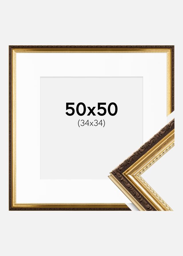 Ramme Abisko Guld 50x50 cm - Passepartout Hvid 35x35 cm