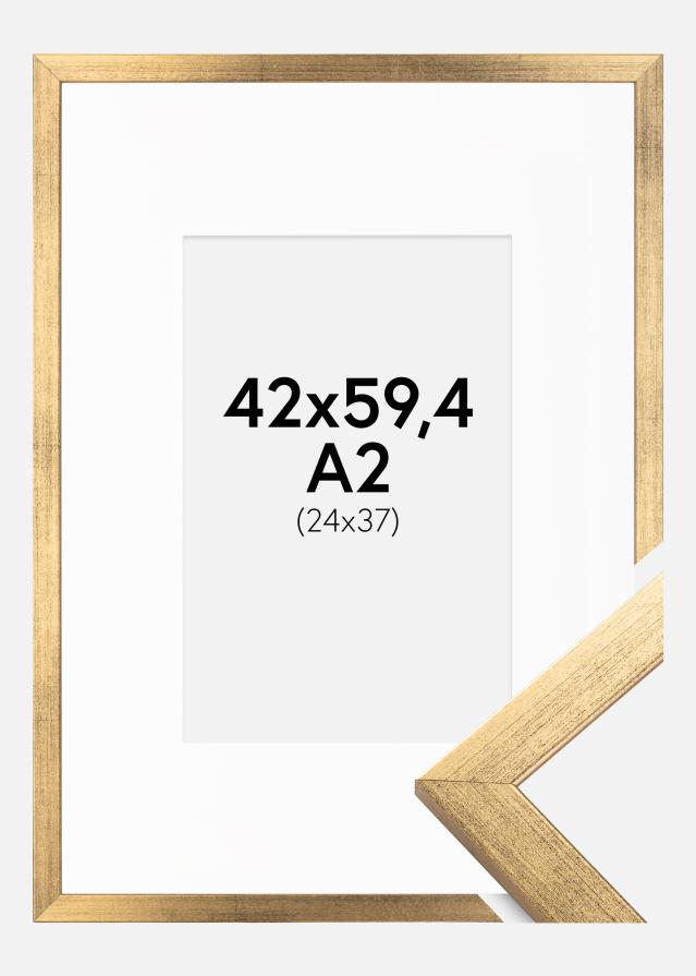 Ramme Stilren Guld 42x59,4 cm (A2) - Passepartout Hvid 25x38 cm