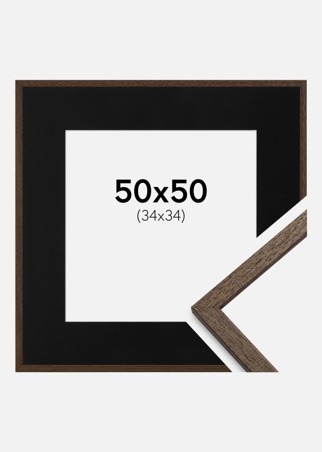 Ramme Edsbyn Valnød 50x50 cm - Passepartout Sort 35x35 cm