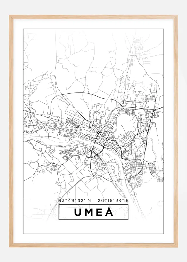 Kort - Umeå - Hvid Plakat