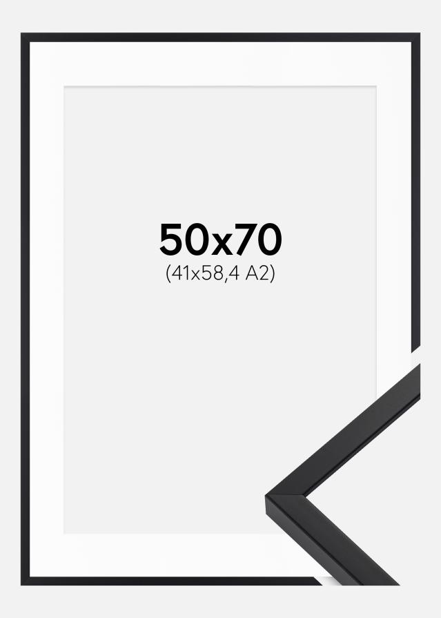 Ramme E-Line Sort 50x70 cm - Passepartout Hvid 42x59,4 cm (A2)