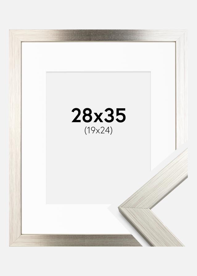 Ramme Silver Wood 28x35 cm - Passepartout Hvid 20x25 cm