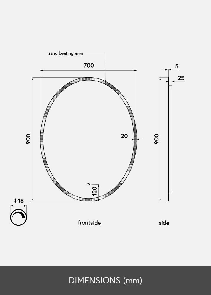 KAILA Spejl Oval LED 70x90 cm