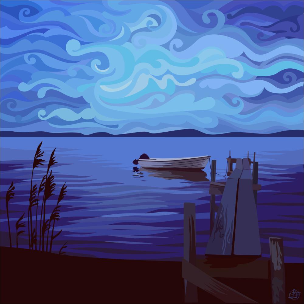 Boat at dusk Plakat