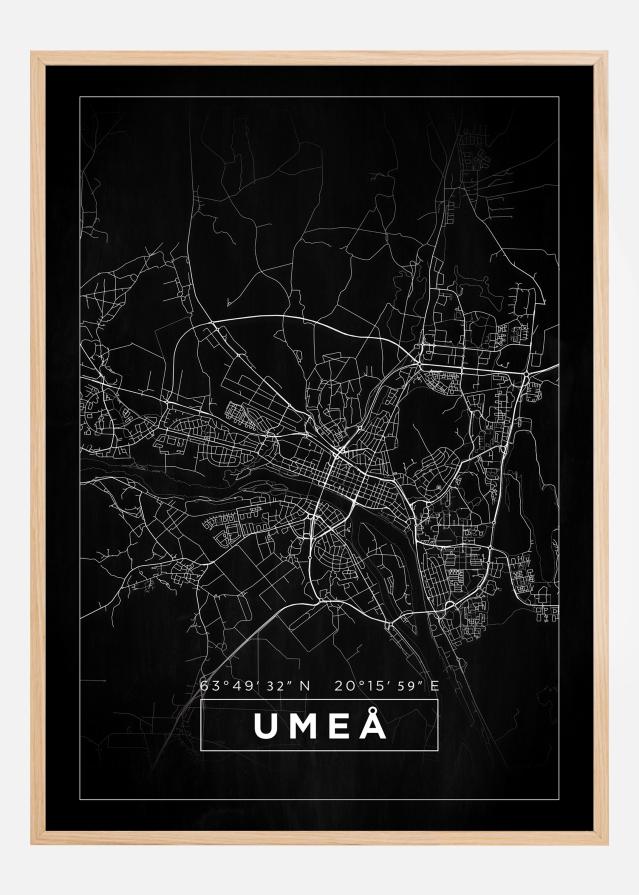 Kort - Umeå - Sort Plakat