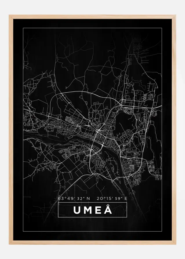 Kort - Umeå - Sort Plakat