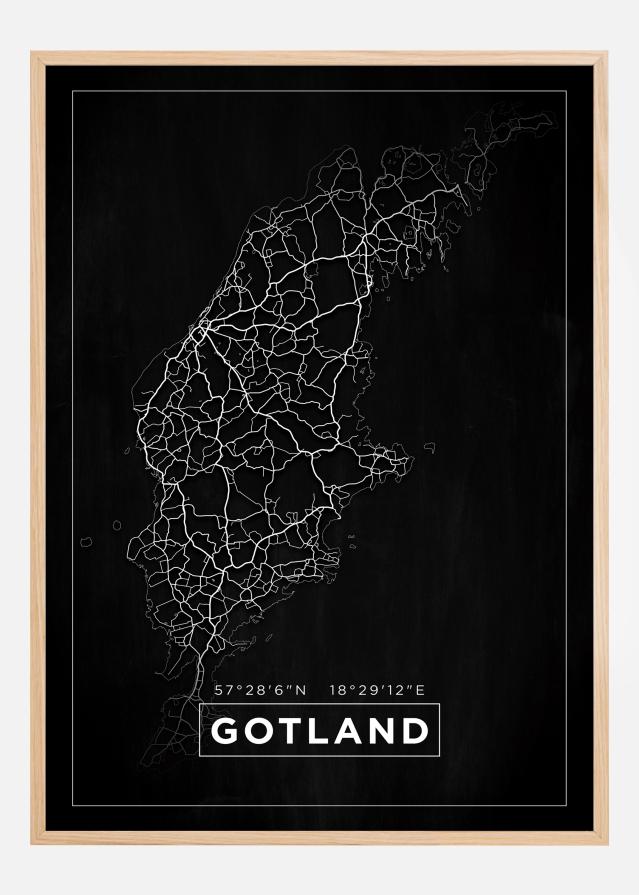 Kort - Gotland - Sort Plakat
