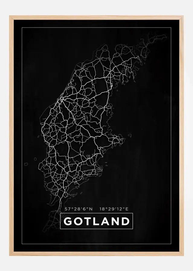 Kort - Gotland - Sort Plakat