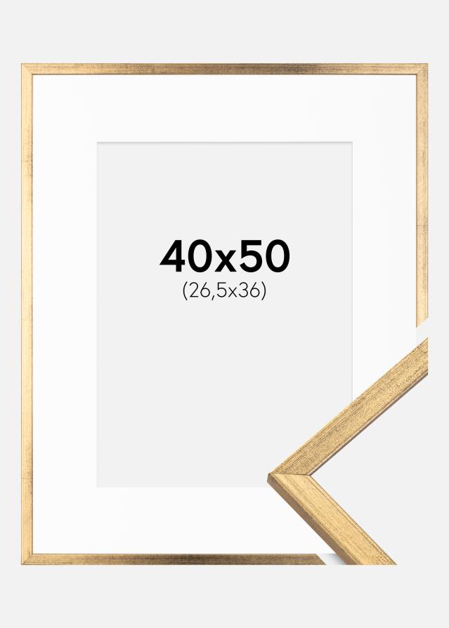 Ramme Galant Guld 40x50 cm - Passepartout Hvid 27,5x37 cm