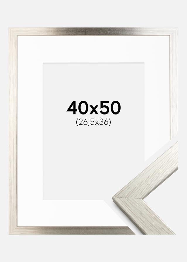 Ramme Silver Wood 40x50 cm - Passepartout Hvid 27,5x37 cm