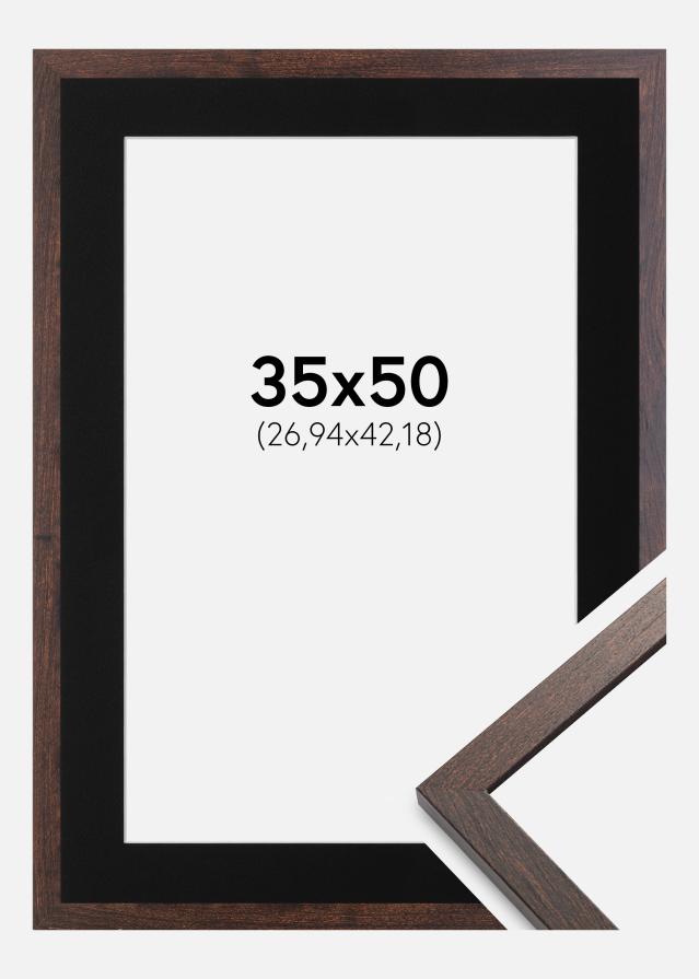 Ramme Trendy Valnød 35x50 cm - Passepartout Sort 11x17 inches