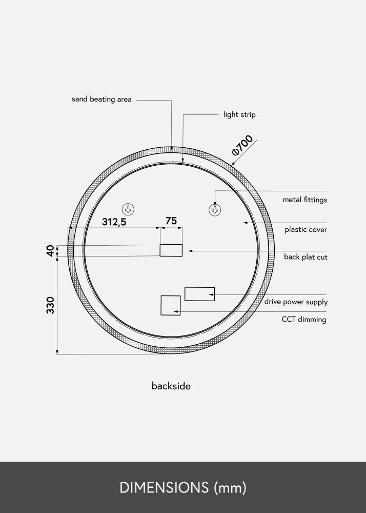 KAILA Spejl Frost LED 70 cm Ø