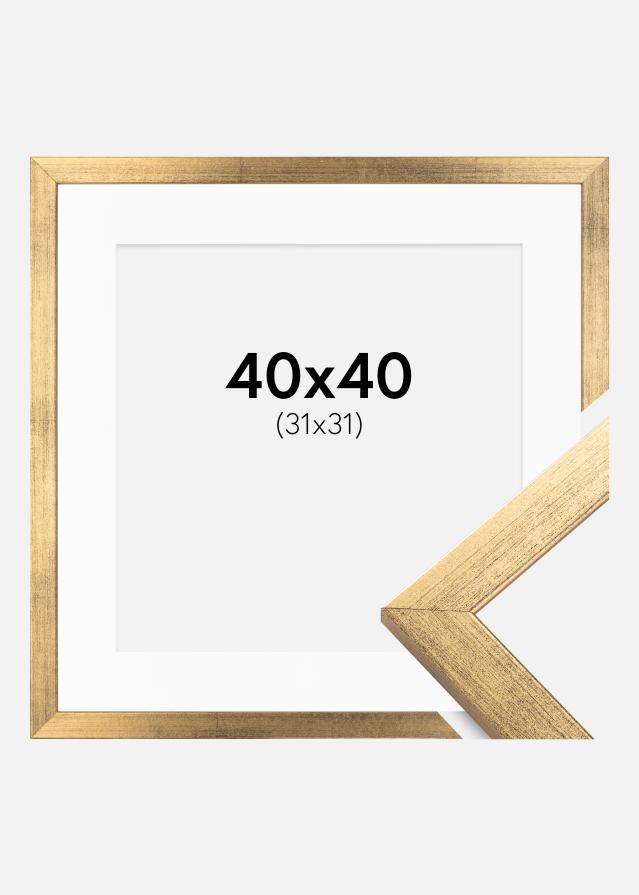 Ramme Stilren Guld 40x40 cm - Passepartout Hvid 32x32 cm