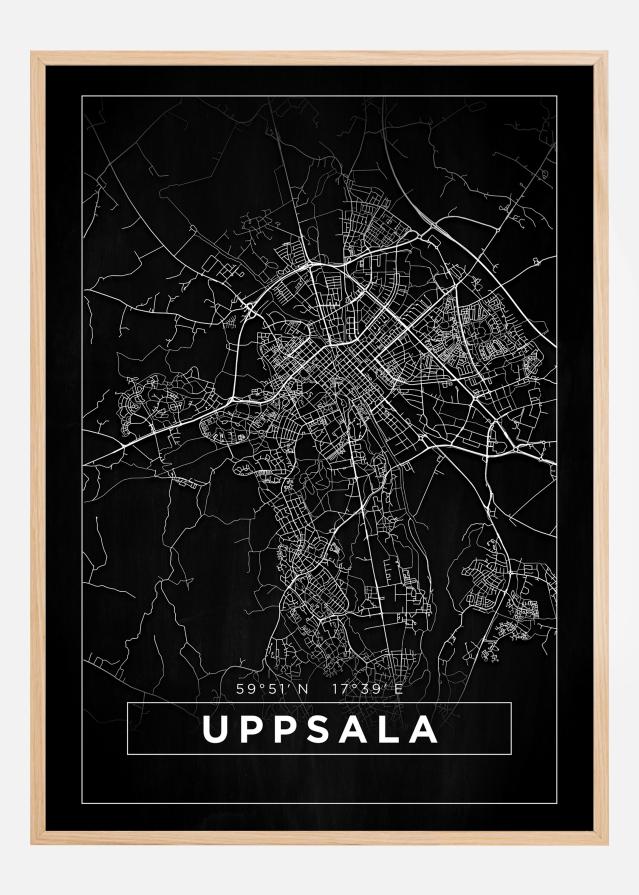Kort - Uppsala - Sort Plakat