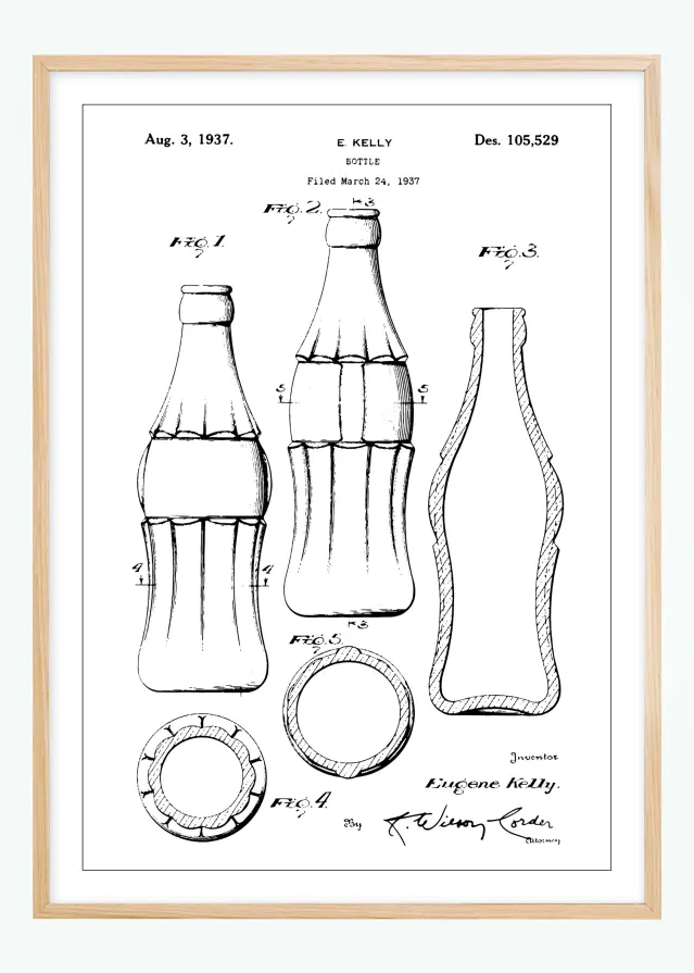 Patenttegning - Coca Cola-flaska Plakat