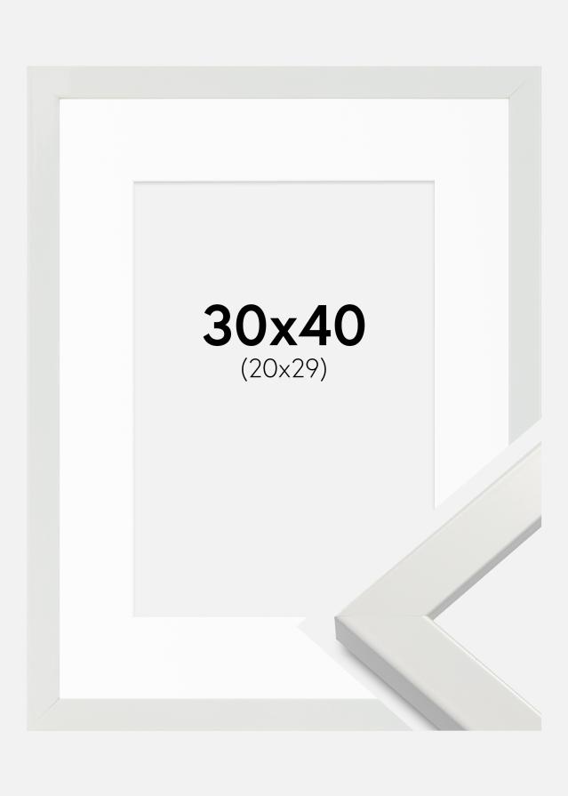 Ramme White Wood Glossy 30x40 cm - Passepartout Hvid 21x30 cm