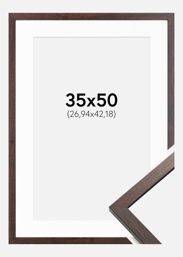 Ramme Trendy Valnød 35x50 cm - Passepartout Hvid 11x17 inches