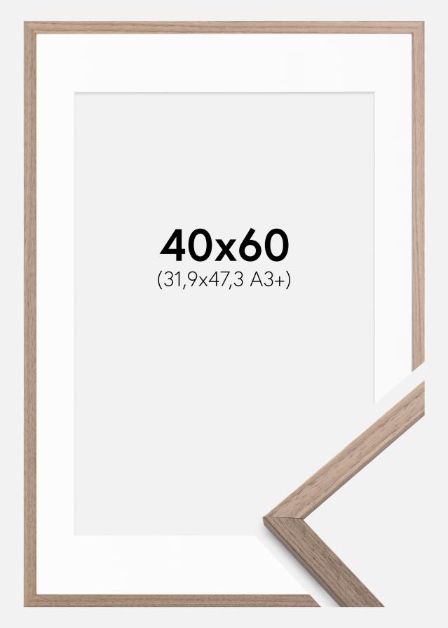 Ramme Edsbyn Lys Valnød 40x60 cm - Passepartout Hvid 32,9x48,3 cm (A3+)