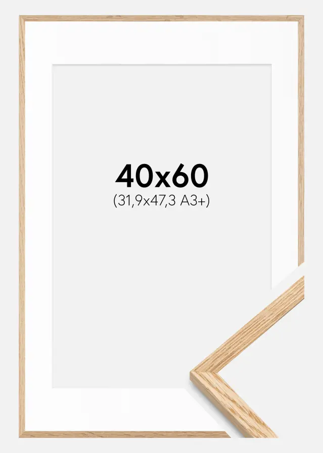 Ramme Tynd Eg 40x60 cm - Passepartout Hvid 32,9x48,3 cm (A3+)