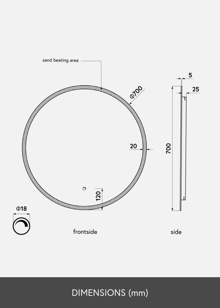 KAILA Spejl Frost LED 70 cm Ø