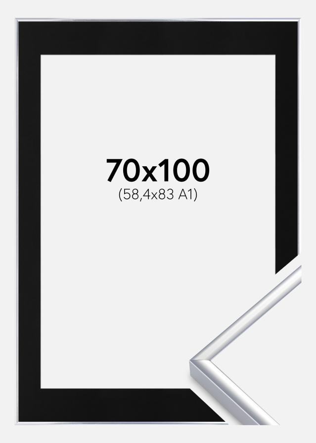 Ramme Aluminium Blank Sølv 70x100 cm - Passepartout Sort 59,4x84 cm (A1)