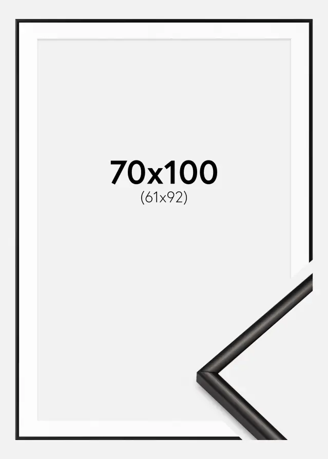 Ramme Scandi Matt Sort 70x100 cm - Passepartout Hvid 62x93 cm